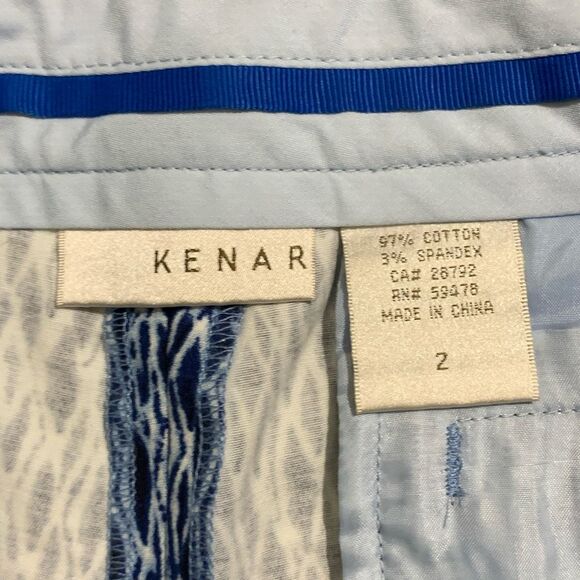 Kenar Chino Shorts Womens 2 Blue White Geometric Pattern Low-Rise Cotton Stretch - Picture 2 of 7